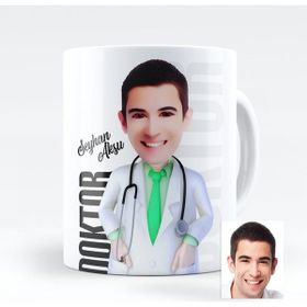 BK Kişiye Özel Bay Doktor 3D Animasyon Karikatür Beyaz Kupa Bardak