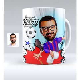 BK Kişiye Özel Bay Futbolcu Bordo Mavi Karikatürlü Beyaz Kupa Bardak