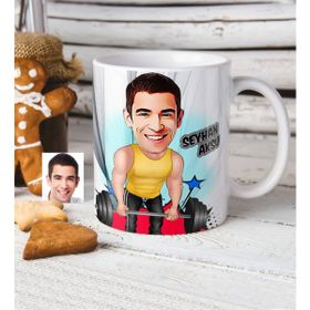 BK Kişiye Özel Bay Halter Sporcusu Karikatürlü Beyaz Kupa Bardak