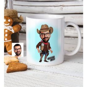 BK Kişiye Özel Bay Kovboy Karikatür Beyaz Kupa Bardak