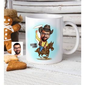 BK Kişiye Özel Bay Kovboy Karikatür Beyaz Kupa Bardak
