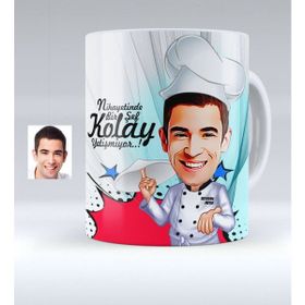 BK Kişiye Özel Bay Master Chef Karikatürlü Beyaz Kupa Bardak
