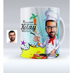 BK Kişiye Özel Bay Master Chef Karikatürlü Beyaz Kupa Bardak