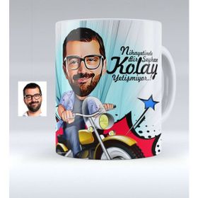 BK Kişiye Özel Bay Motorcu Karikatürlü Beyaz Kupa Bardak