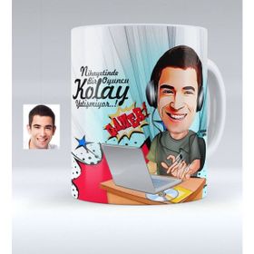 BK Kişiye Özel Bay Oyuncu Karikatürlü Beyaz Kupa Bardak