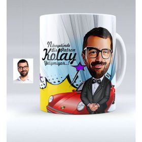 BK Kişiye Özel Bay Patron Karikatürlü Beyaz Kupa Bardak