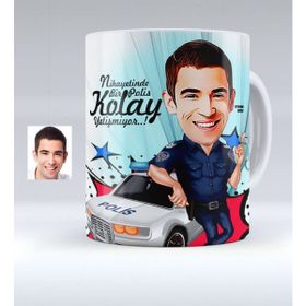 BK Kişiye Özel Bay Polis Karikatürlü Beyaz Kupa Bardak