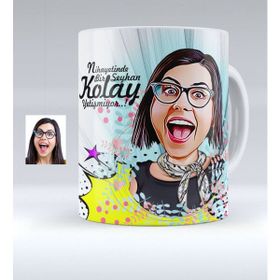 BK Kişiye Özel Bayan 8 Karikatürlü Beyaz Kupa Bardak