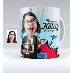 BK Kişiye Özel Bayan Avukat 2 Karikatürlü Beyaz Kupa Bardak
