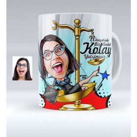 BK Kişiye Özel Bayan Avukat 4 Karikatürlü Beyaz Kupa Bardak