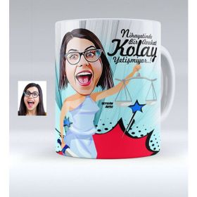BK Kişiye Özel Bayan Avukat Karikatürlü Beyaz Kupa Bardak