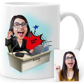 BK Kişiye Özel Bayan Ceo Karikatür Beyaz Kupa Bardak