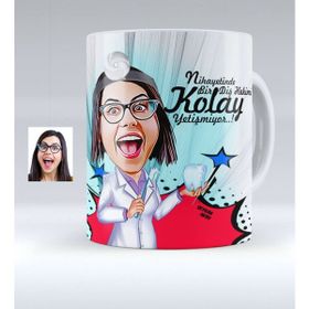 BK Kişiye Özel Bayan Diş Hekimi 2 Karikatürlü Beyaz Kupa Bardak