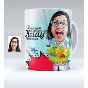 BK Kişiye Özel Bayan Diyetisyen Karikatürlü Beyaz Kupa Bardak