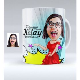 BK Kişiye Özel Bayan Model 1 Karikatürlü Beyaz Kupa Bardak