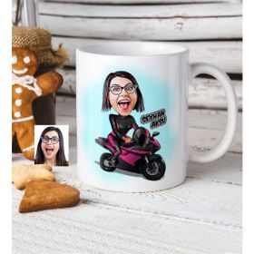 BK Kişiye Özel Bayan Motorcu Karikatür Beyaz Kupa Bardak