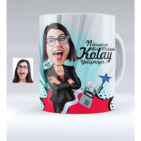BK Kişiye Özel Bayan Muhasebeci 2 Karikatürlü Beyaz Kupa Bardak