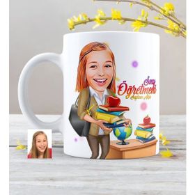 BK Kişiye Özel Bayan Öğretmen Karikatürlü Beyaz Kupa Bardak