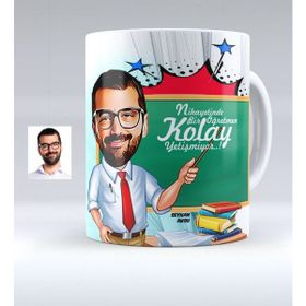 BK Kişiye Özel Bayan Öğretmen Karikatürlü Beyaz Kupa Bardak