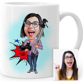 BK Kişiye Özel Bayan Profesyonel Fotoğrafçı Karikatür Beyaz Kupa Bardak
