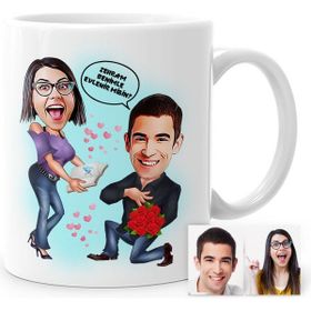 BK Kişiye Özel Benimle Evlenir Misin Karikatür Beyaz Kupa Bardak