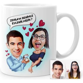 BK Kişiye Özel Benimle Evlenir Misin Karikatür Beyaz Kupa Bardak