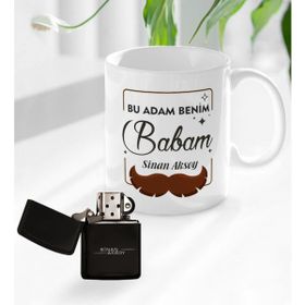 BK Kişiye Özel Bu Adam Benim Babam Tasarımlı Kupa Bardak ve Benzinli Çakmak Seti