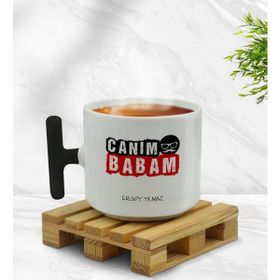 BK Kişiye Özel Canım Babam Tasarımlı Siyah T Kulplu Middle Kupa Bardak