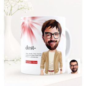 BK Kişiye Özel Dost Karikatürlü Beyaz Kupa Bardak