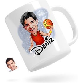 BK Kişiye Özel Erkek Basketbolcu Karikatürlü Beyaz Kupa Bardak