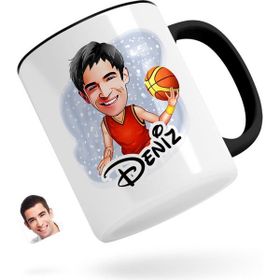BK Kişiye Özel Erkek Basketbolcu Karikatürlü Siyah Kupa Bardak