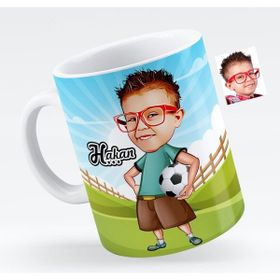 BK Kişiye Özel Erkek Çocuk Futbolcu Karikatürlü Beyaz Kupa Bardak