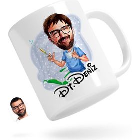 BK Kişiye Özel Erkek Diş Hekimi Karikatürlü Beyaz Kupa