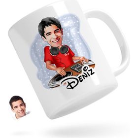 BK Kişiye Özel Erkek Dj Karikatürlü Beyaz Kupa Bardak