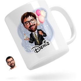BK Kişiye Özel Erkek Doğum Günü 3 Karikatürlü Beyaz Kupa Bardak