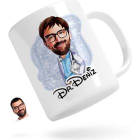 BK Kişiye Özel Erkek Doktor 8 Karikatürlü Beyaz Kupa Bardak