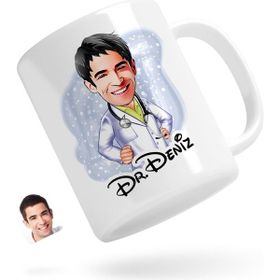 BK Kişiye Özel Erkek Doktor Karikatürlü Beyaz Kupa Bardak