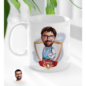 BK Kişiye Özel Erkek Doktor Karikatürlü Beyaz Kupa Bardak