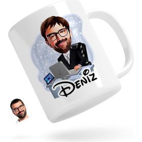 BK Kişiye Özel Erkek Genel Müdür Karikatürlü Beyaz Kupa Bardak