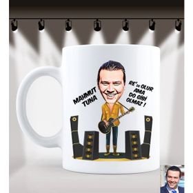 BK Kişiye Özel Erkek Gitarist 3 Karikatürlü Beyaz Kupa Bardak