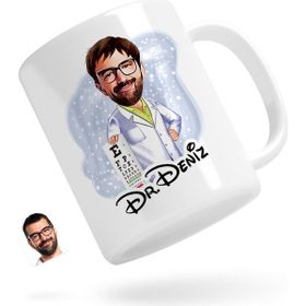 BK Kişiye Özel Erkek Göz Doktoru Karikatürlü Beyaz Kupa Bardak