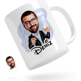 BK Kişiye Özel Erkek Karikatürlü 50 Beyaz Kupa Bardak
