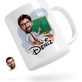 BK Kişiye Özel Erkek Öğretmen Karikatürlü Beyaz Kupa Bardak
