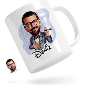 BK Kişiye Özel Erkek Patron Karikatürlü 3 Beyaz Kupa