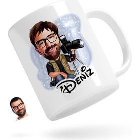 BK Kişiye Özel Erkek Profesyonel Fotoğrafçı Karikatürlü Beyaz Kupa Bardak