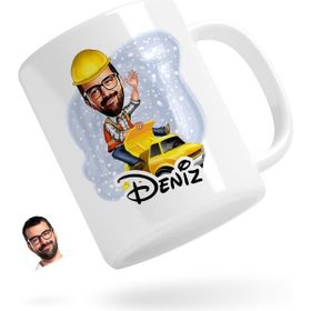 BK Kişiye Özel Erkek Yol Mühendisi Karikatürlü Beyaz Kupa Bardak