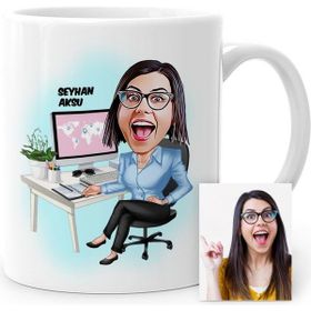 BK Kişiye Özel Genel Müdür Karikatür Beyaz Kupa Bardak