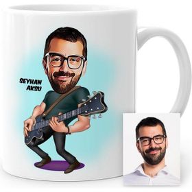 BK Kişiye Özel Gitarist Karikatür Beyaz Kupa Bardak