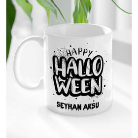 BK Kişiye Özel Happy Halloween Tasarımlı Beyaz Kupa Bardak