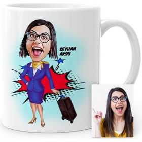 BK Kişiye Özel Hostes Karikatür 2 Beyaz Kupa Bardak